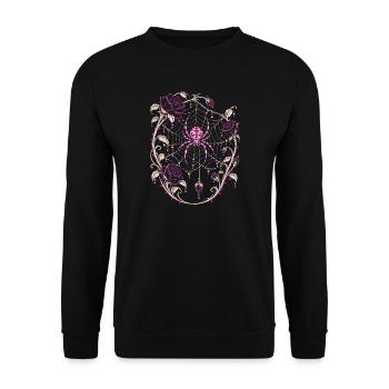 Die Spinne im Netz zwischen schwarzen Rosen - Unisex Pullover - Schwarz - Vorne - Alina (178cm) & Michal (187cm)
