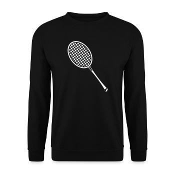 Minimalistische Tennisracket Linienkunst - Unisex Pullover - Schwarz - Vorne - Alina (178cm) & Michal (187cm)