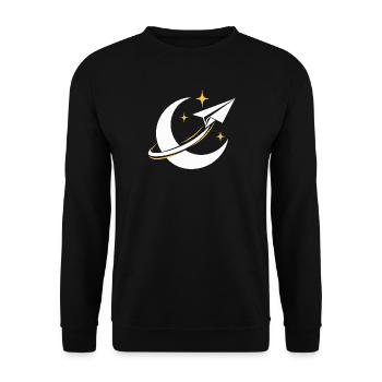 Papierflieger im Mondorbit - Unisex Pullover - Schwarz - Vorne - Alina (178cm) & Michal (187cm)