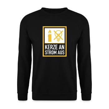 Kerze an Strom aus Strompreis Satire Schild - Unisex Pullover - Schwarz - Vorne - Alina (178cm) & Michal (187cm)