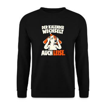 Der Kalender wechselt auch leise Hund Silvester - Unisex Pullover - Schwarz - Vorne - Alina (178cm) & Michal (187cm)