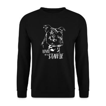 STAFFORDSHIRE BULL TERRIER loved by a Staffie dog - Unisex Sweatshirt - black - Front - Alina (178cm) & Michal (187cm)