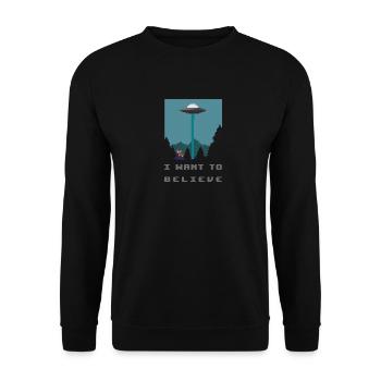 Je veux croire - le vaisseau spatial Pixelart Alien - Sweat-shirt Unisexe - noir - Devant - Alina (178cm) & Michal (187cm)