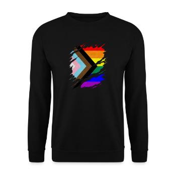 LGBTQ Progress Pride Flag Ripped Reveal - Unisex Sweatshirt - black - Front - Alina (178cm) & Michal (187cm)
