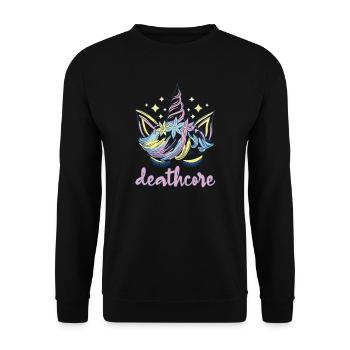 Lustig Deathcore Einhorn Metalhead - Unisex Pullover - Schwarz - Vorne - Alina (178cm) & Michal (187cm)