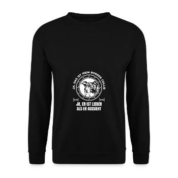 Border Collie ist lieber als er aussieht - Unisex Pullover - Schwarz - Vorne - Alina (178cm) & Michal (187cm)