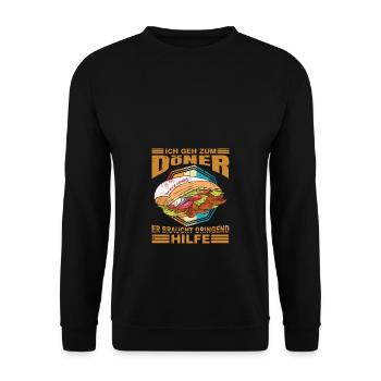 Ich geh zum Döner er braucht Hilfe - Unisex Pullover - Schwarz - Vorne - Alina (178cm) & Michal (187cm)