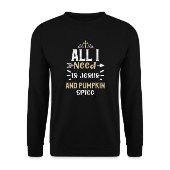 All I Need Is Jesus And Pumpkin... - Unisex Pullover - Schwarz - Vorne - Alina (178cm) & Michal (187cm)