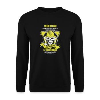 Straßenbau Straßenbauer Geschenk mit Vibrostampfer - Unisex Pullover - Schwarz - Vorne - Alina (178cm) & Michal (187cm)