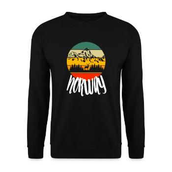 Wandern Hirsch Norwegische Natur Retro Norwegen - Unisex Pullover - Schwarz - Vorne - Alina (178cm) & Michal (187cm)