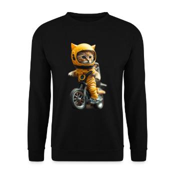 Katze Astronaut Haustier Geschenk - Unisex Pullover - Schwarz - Vorne - Alina (178cm) & Michal (187cm)