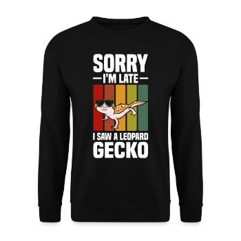 Gecko | Amphibien Haustier Tiere Eidechse Geschenk - Unisex Pullover - Schwarz - Vorne - Alina (178cm) & Michal (187cm)