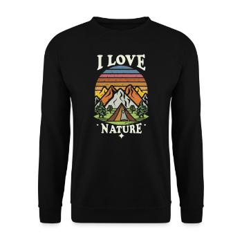 Ich liebe Natur, mit Bergen - Unisex Pullover - Schwarz - Vorne - Alina (178cm) & Michal (187cm)