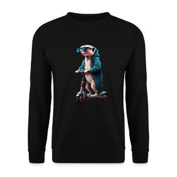 Escooting Erdmännchen Escooter Elektroroller - Unisex Pullover - Schwarz - Vorne - Alina (178cm) & Michal (187cm)
