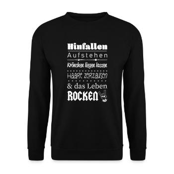 Aufstehen und das Leben ROCKEN :) - Unisex Pullover - Schwarz - Vorne - Alina (178cm) & Michal (187cm)