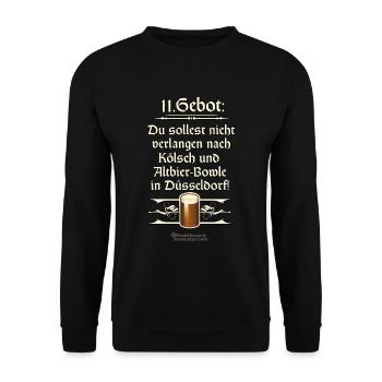 11. Gebot lustiger Spruch zu Altbier und Kölsch - Unisex Pullover - Schwarz - Vorne - Alina (178cm) & Michal (187cm)