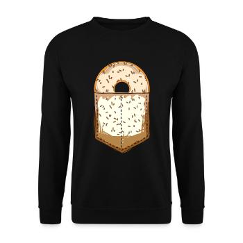 Süßigkeiten Geschenk Brusttasche Streusel Donuts - Unisex Pullover - Schwarz - Vorne - Alina (178cm) & Michal (187cm)
