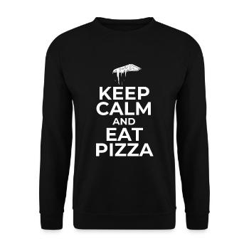Bleiben Sie ruhig und essen Sie Pizza - Unisex Pullover - Schwarz - Vorne - Alina (178cm) & Michal (187cm)