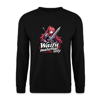WAIFU MATERIAL ONLY - Kriegerin - Unisex Pullover - Schwarz - Vorne - Alina (178cm) & Michal (187cm)