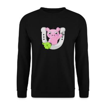 Lucky cartoon piggy - Unisex Sweatshirt - black - Front - Alina (178cm) & Michal (187cm)