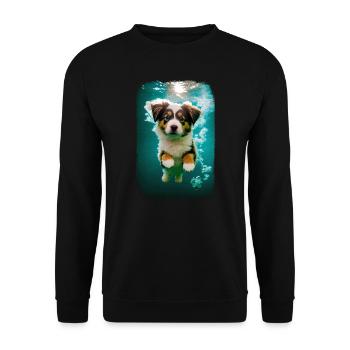 Australian Shepherd Design - Hund unter Wasser - Unisex Pullover - Schwarz - Vorne - Alina (178cm) & Michal (187cm)