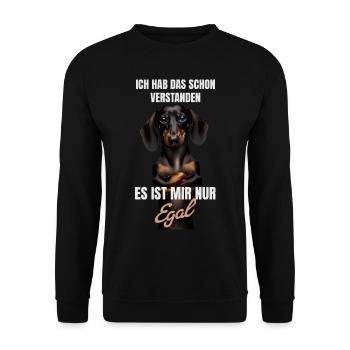 Schon verstanden, es ist mir nur egal Dackel - Unisex Pullover - Schwarz - Vorne - Alina (178cm) & Michal (187cm)