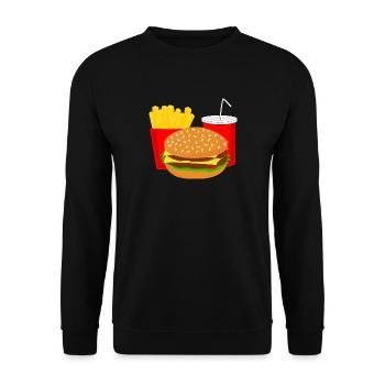 Burger Menü Fast Food Cola Geschenk Geschenkidee - Unisex Pullover - Schwarz - Vorne - Alina (178cm) & Michal (187cm)