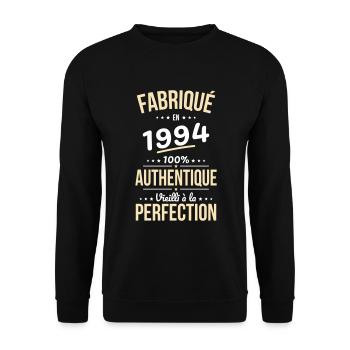 Anniversaire 30 ans - Fabriqué en 1994 - Sweat-shirt Unisexe - noir - Devant - Alina (178cm) & Michal (187cm)