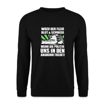 Demo Shirt mit Mähdrescher für Landwirte - Unisex Pullover - Schwarz - Vorne - Alina (178cm) & Michal (187cm)