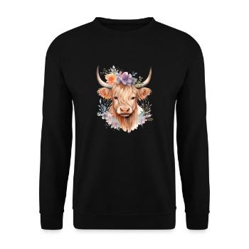 Custom Scottish Floral Highland Cow Gift For Kids - Unisex Sweatshirt - black - Front - Alina (178cm) & Michal (187cm)