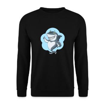 lustiger Haifisch - Unisex Pullover - Schwarz - Vorne - Alina (178cm) & Michal (187cm)