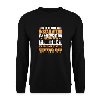 INSTALLATEUR - Der Fertigsteller - Unisex Pullover - Schwarz - Vorne - Alina (178cm) & Michal (187cm)