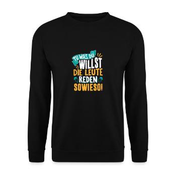 Tu was du willst Geschenk - Unisex Pullover - Schwarz - Vorne - Alina (178cm) & Michal (187cm)