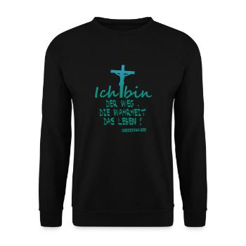 Ich bin der Weg die Wahrheit das Leben - Jesus - Unisex Pullover - Schwarz - Vorne - Alina (178cm) & Michal (187cm)