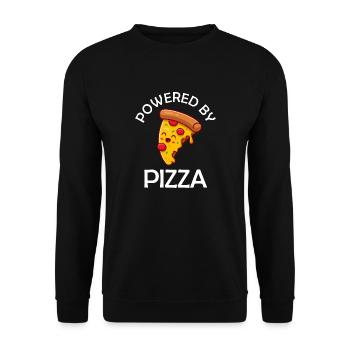 Powered By Pizza Lustiger Pizza Spruch - Unisex Pullover - Schwarz - Vorne - Alina (178cm) & Michal (187cm)