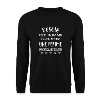 désolé cet homme est déjà pris par une femme - Sweat-shirt Unisexe - noir - Devant - Alina (178cm) & Michal (187cm)