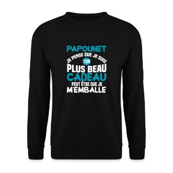 Papounet je pense que je suis ton plus beau cadeau - Sweat-shirt Unisexe - noir - Devant - Alina (178cm) & Michal (187cm)