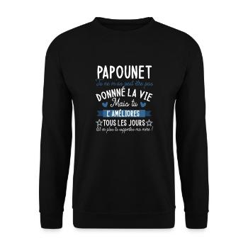 Papounet tu ne m'as peut être pas donné la vie - Sweat-shirt Unisexe - noir - Devant - Alina (178cm) & Michal (187cm)