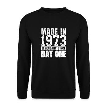 Hergestellt 1973, legendär seit dem ersten Tag - Unisex Pullover - Schwarz - Vorne - Alina (178cm) & Michal (187cm)