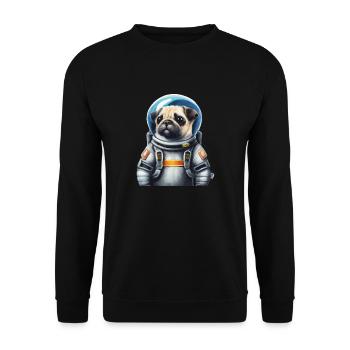 Mops Hund im Raumanzug Lustige Geschenkidee - Unisex Pullover - Schwarz - Vorne - Alina (178cm) & Michal (187cm)