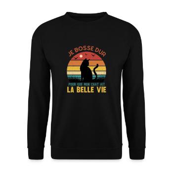 je bosse dur pour que mon chat ait la belle vie - Sweat-shirt Unisexe - noir - Devant - Alina (178cm) & Michal (187cm)