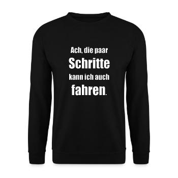 Ach die paar Schritte kann ich auch fahren - Unisex Pullover - Schwarz - Vorne - Alina (178cm) & Michal (187cm)