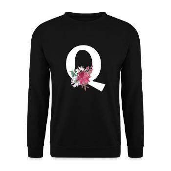 Blumenbuchstabe q - Unisex Pullover - Schwarz - Vorne - Alina (178cm) & Michal (187cm)