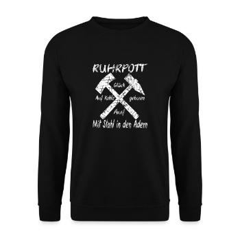 Ruhrpott mit Stahl in den Adern - Unisex Pullover - Schwarz - Vorne - Alina (178cm) & Michal (187cm)