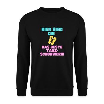 Hier sind die Flip-Flops das beste Tanzschuhwerk! - Unisex Pullover - Schwarz - Vorne - Alina (178cm) & Michal (187cm)