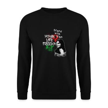 woman life freedom,vögel,iran,graffiti,Mahsa Amini - Unisex Sweatshirt - black - Front - Alina (178cm) & Michal (187cm)