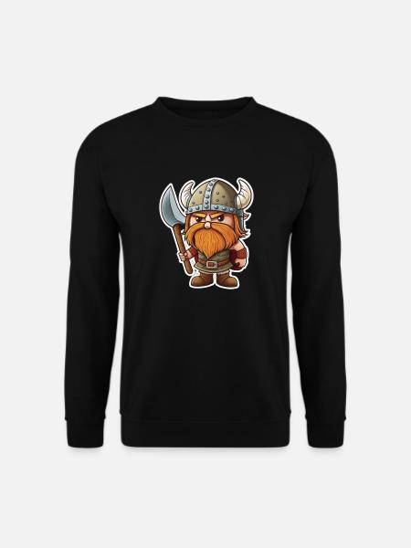 Nordische Niedlichkeit: Süßer Cartoon-Wikinger - Unisex Pullover - Schwarz