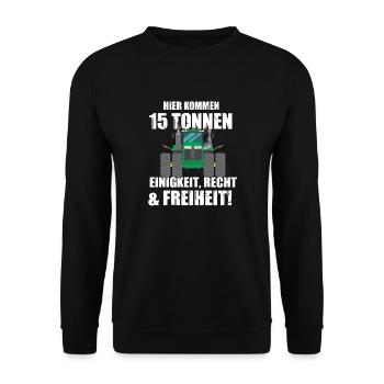 Lustige Traktor Sprüche zum Geburtstag - Unisex Pullover - Schwarz - Vorne - Alina (178cm) & Michal (187cm)