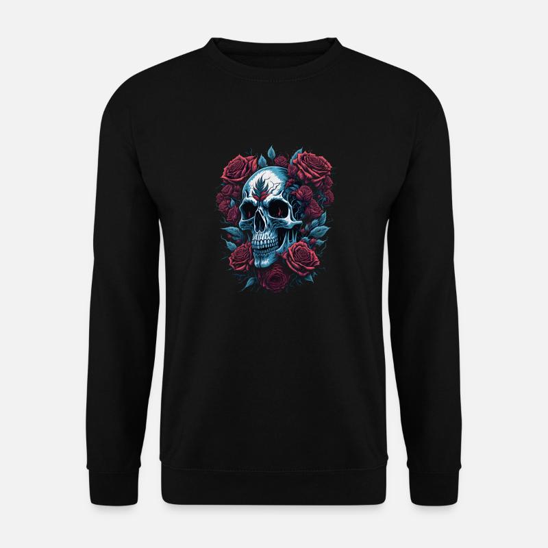 Totenkopf mit Rosen Blumen - Unisex Pullover - Schwarz