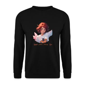 Laugh More Worry Less - Unisex Pullover - Schwarz - Vorne - Alina (178cm) & Michal (187cm)